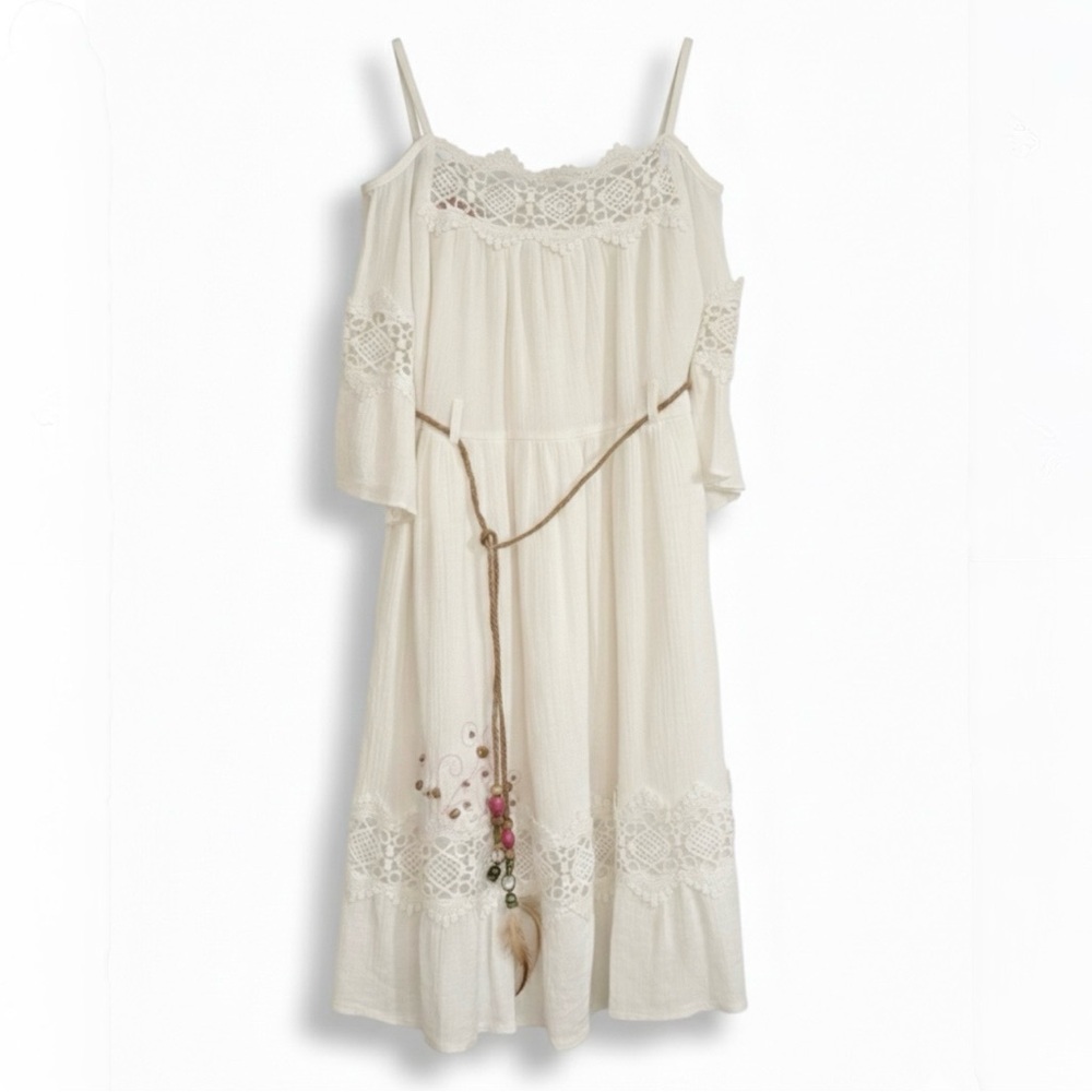 White Lace Kids Dress with Boho Belt